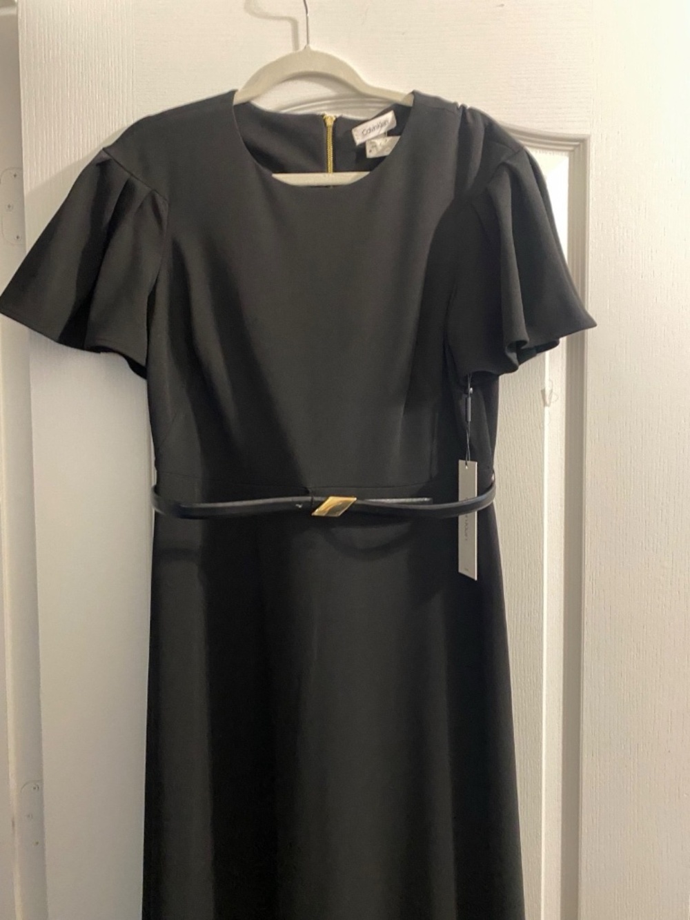 CALVIN KLEIN BLACK DRESS RUFFLE SLEEVES A LINE SIZE 12 NEW